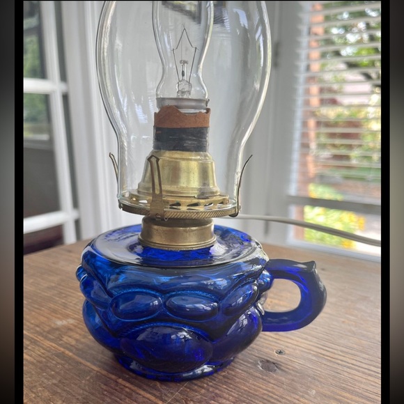 Small Cobalt Blue Glass Hurricane Lamp Electric - Picture 3 of 8